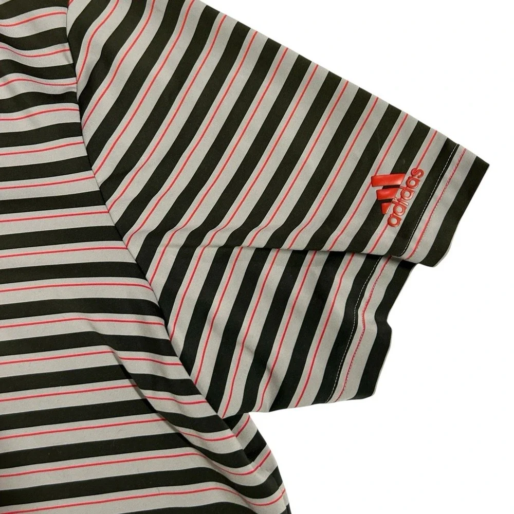 Adidas Golf XL Polo Shirt Saratoga Spa‎ Golf Course Logo Green & Gray Striped